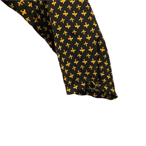 Victoria’s Secret Fleur-de-lis 100% Silk Gold Button Down Blouse - Picture 6 of 8